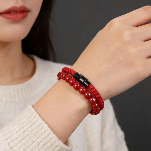 Red Adjustable Beaded Bracelet, 1-Piece Multi-Strand Natural Stone Bracelet with Gemstones for Stackable Wrist Wear in Saudi Arabia