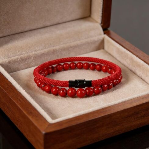 Red Adjustable Beaded Bracelet, 1-Piece Multi-Strand Natural Stone Bracelet with Gemstones for Stackable Wrist Wear in Saudi Arabia