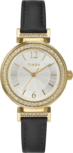 Timex Women's Dress 31mm Watch - Black Strap Silver-Tone Dial Gold-Tone Case in Saudi Arabia