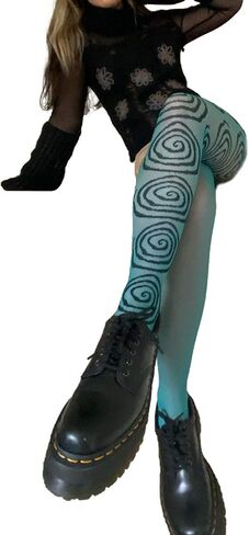 Y2k Printed Tights for Women Vintage Graphic Patterned Stockings Sheer Pantyhose Streetwear in Saudi Arabia