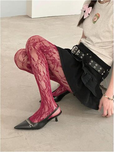 Milumia Women's Floral Lace Fishnet Tights Sexy Vintage Patterned Sheer Stockings Pantyhose in Saudi Arabia