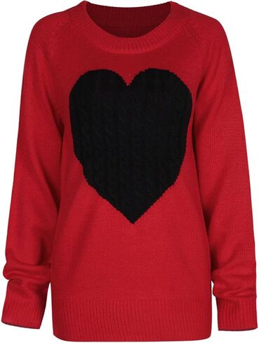 Women's Pullover Sweaters Long Sleeve Front Ribbed Knitted Cute Heart Sweater in Saudi Arabia