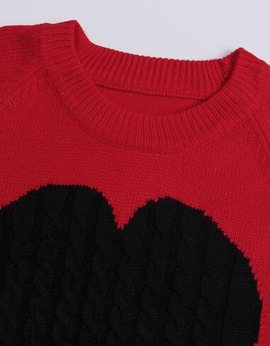 Women's Pullover Sweaters Long Sleeve Front Ribbed Knitted Cute Heart Sweater in Saudi Arabia