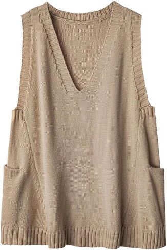 MakeMeChic Women's V Neck Sweater Vest Sleeveless Loose Fit Pullover Knit Tops with Pocket in Saudi Arabia