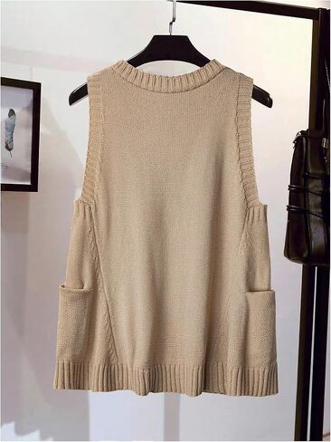 MakeMeChic Women's V Neck Sweater Vest Sleeveless Loose Fit Pullover Knit Tops with Pocket in Saudi Arabia