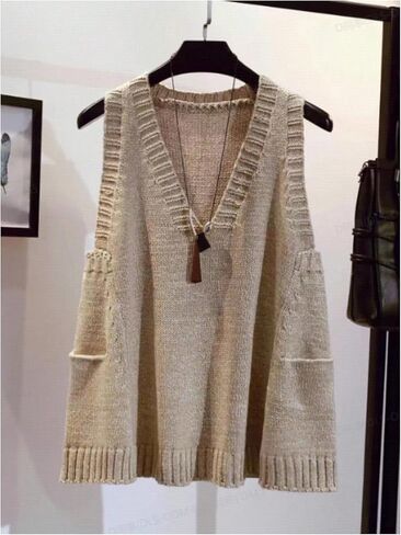 MakeMeChic Women's V Neck Sweater Vest Sleeveless Loose Fit Pullover Knit Tops with Pocket in Saudi Arabia