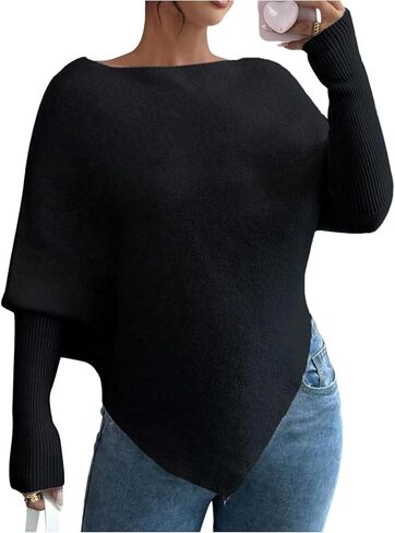 Verdusa Women's Cozy Asymmetrical Sweater Pullover Knit Tops Fall Clothes Elegant Luxury Outfits in Saudi Arabia