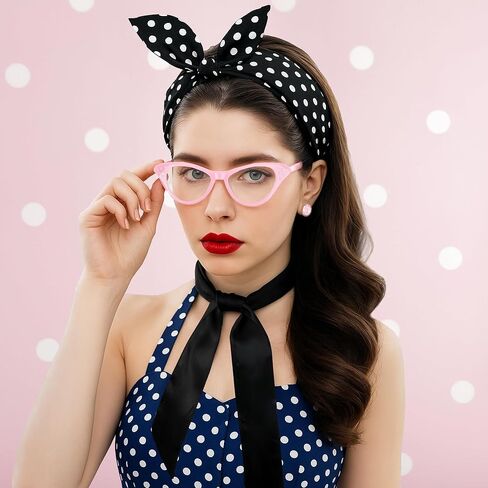 QZYL 6 Pack 1950's Womens Costume Accessories Set Retro Polka Dot Chiffon Scarf Headband Cat Eye Glasses Earrings Party in Saudi Arabia