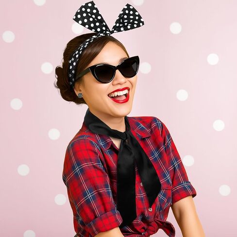 QZYL 6 Pack 1950's Womens Costume Accessories Set Retro Polka Dot Chiffon Scarf Headband Cat Eye Glasses Earrings Party in Saudi Arabia
