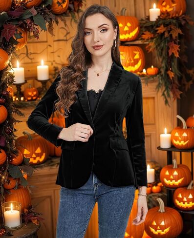 Women's Halloween Velvet Suit Blazer Jacket Casual 2025 Long Sleeve 1 Button Velvet Blazer Coat in Saudi Arabia