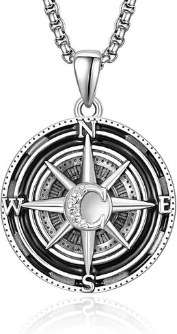 KINGWHYTE Compass Necklaces for Men 925 Sterling Sliver Compass Travel Pendant Friendship Talisman Travel Necklace Inspirational Graduation Gift in Kuwait