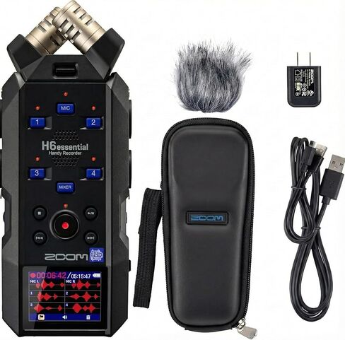 Zoom H6essential (موديل 2024، السلسلة الأساسية) مع عوامة 32 بت، إمكانية الوصول، مسجل 6 مسارات، ميكروفونات استريو، 4 مداخل XLR/TRS، واجهة صوت USB، للموسيقيين ومقدمي البث الصوتي وصانعي الأفلام in Kuwait