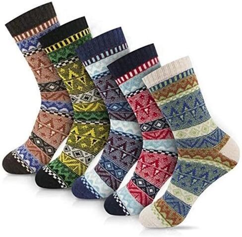 5 Pairs Thick Socks for Men - Winter Warm Thermal Hiking Socks, Nordic Vintage Crew Socks for Men, Breathable & Cozy in Kuwait