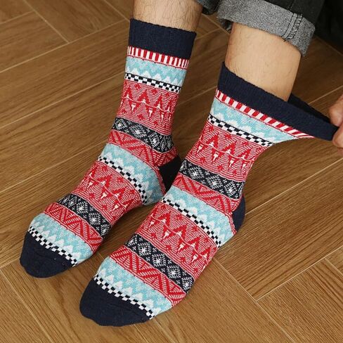 5 Pairs Thick Socks for Men - Winter Warm Thermal Hiking Socks, Nordic Vintage Crew Socks for Men, Breathable & Cozy in Kuwait