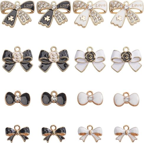 SUNNYCLUE 1 Box 48Pcs 8 Styles Black Bowknot Charms Bow Knot Charms Bulk Alloy Enamel Metal White Gold Pearl Coquette Bow Charms for Jewelry Making Charms DIY Necklace Bracelet Earring Crafting Women in Saudi Arabia