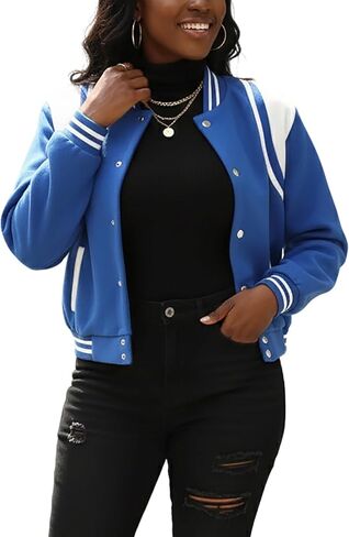 سترة Fooullaide النسائية Bomber Varsity Jacket بأكمام طويلة وأزرار سفلية للبيسبول معطف موحد للمدرسة ملابس الشارع in Kuwait