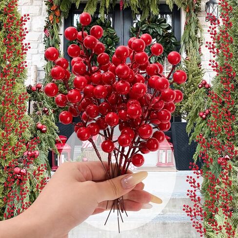 5Pcs Christmas Tree Decorations, Artificial Red Berry Stems, Red Berries Christmas Decor Crafts Wedding Holiday Season Winter Home Decor (8 Fruits, 21x5cm) in Saudi Arabia