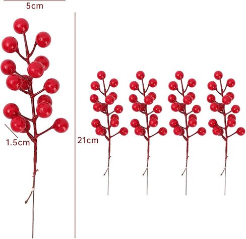 5Pcs Christmas Tree Decorations, Artificial Red Berry Stems, Red Berries Christmas Decor Crafts Wedding Holiday Season Winter Home Decor (8 Fruits, 21x5cm) in Saudi Arabia