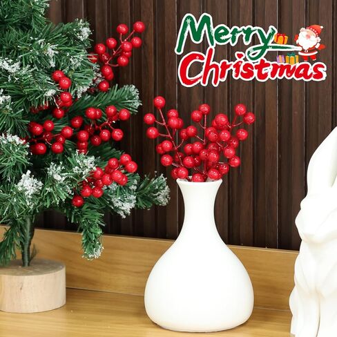 5Pcs Christmas Tree Decorations, Artificial Red Berry Stems, Red Berries Christmas Decor Crafts Wedding Holiday Season Winter Home Decor (8 Fruits, 21x5cm) in Saudi Arabia
