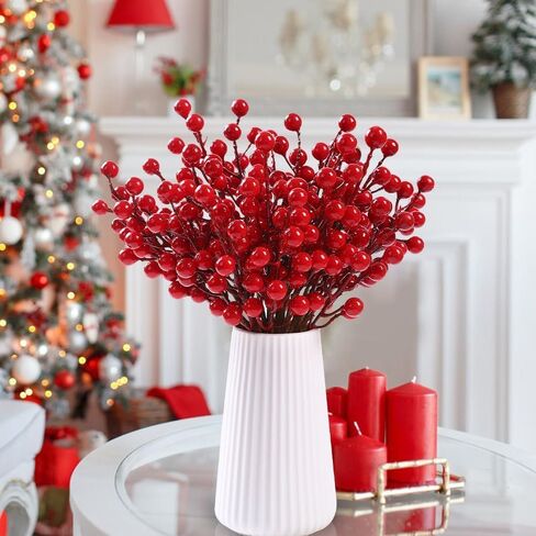 5Pcs Christmas Tree Decorations, Artificial Red Berry Stems, Red Berries Christmas Decor Crafts Wedding Holiday Season Winter Home Decor (8 Fruits, 21x5cm) in Saudi Arabia