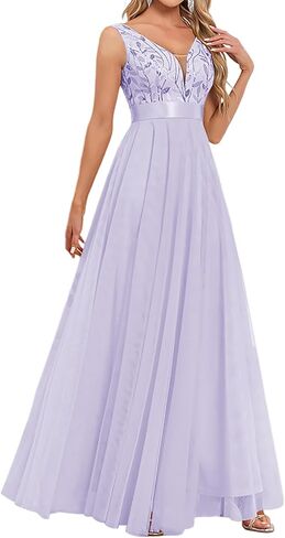 Women's Formal Dresses Long Evening Gowns Tulle V Neck Sleeveless Sparkly Sequin Cocktail Party Wedding Guest Dress in Saudi Arabia