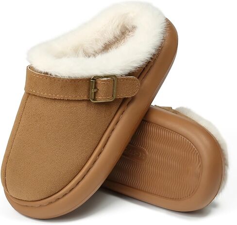 Close Toe Slip On Cotton Slippers with Breathable Faux Fur Memory Foam House Slippers for Women Warm Fuzzy Indoor Slippers with Non-Slip Rubber Sole in Saudi Arabia