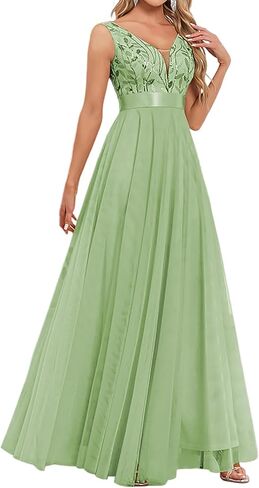 Women's Formal Dresses Long Evening Gowns Tulle V Neck Sleeveless Sparkly Sequin Cocktail Party Wedding Guest Dress in Saudi Arabia