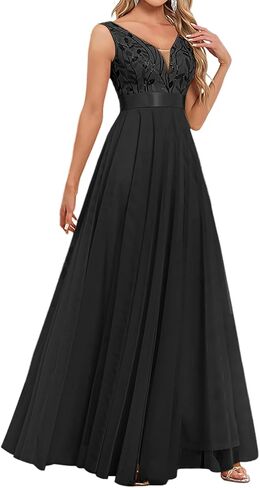 Women's Formal Dresses Long Evening Gowns Tulle V Neck Sleeveless Sparkly Sequin Cocktail Party Wedding Guest Dress in Saudi Arabia
