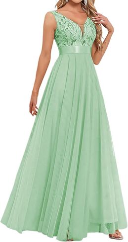 Women's Formal Dresses Long Evening Gowns Tulle V Neck Sleeveless Sparkly Sequin Cocktail Party Wedding Guest Dress in Saudi Arabia