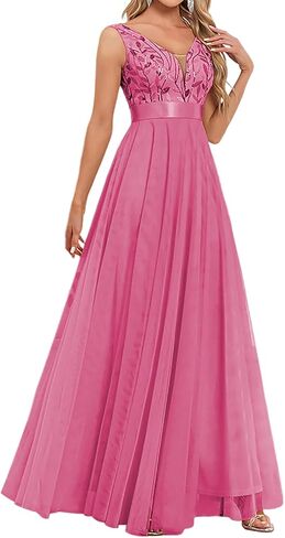 Women's Formal Dresses Long Evening Gowns Tulle V Neck Sleeveless Sparkly Sequin Cocktail Party Wedding Guest Dress in Saudi Arabia