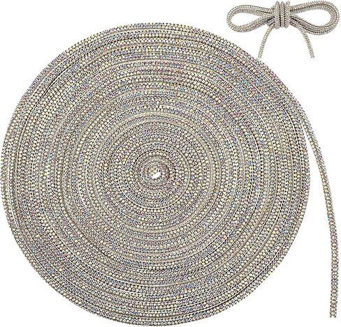 9 Yards Rhinestone Glitter Shoelaces Rhinestone Shoe Laces Glitter Cord Crystal Shiny Round Cords Bling Hoodie Drawstring for DIY Sweatpants Sneakers Hoodies Dress Decorations(White,9 Yards) in Kuwait