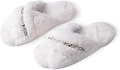 Women's Fuzzy Slippers Cross Band House Shoes Memory Foam Open Toe Slippers in Saudi Arabia