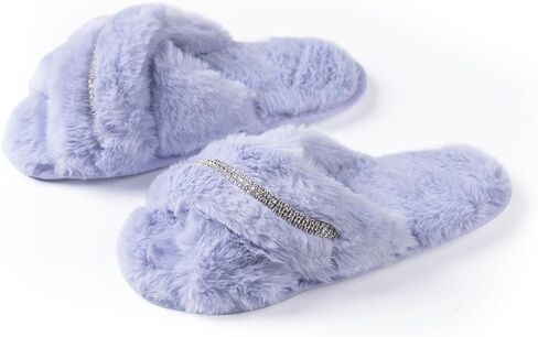 Women's Fuzzy Slippers Cross Band House Shoes Memory Foam Open Toe Slippers in Saudi Arabia