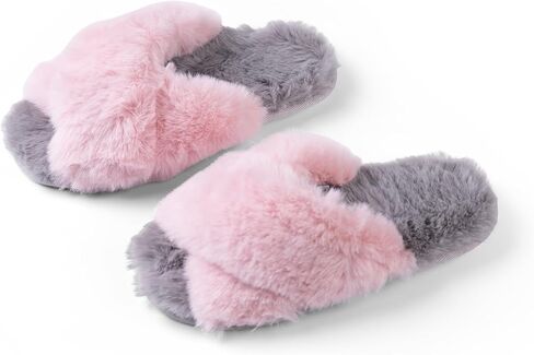 Women's Fuzzy Slippers Cross Band House Shoes Memory Foam Open Toe Slippers in Saudi Arabia