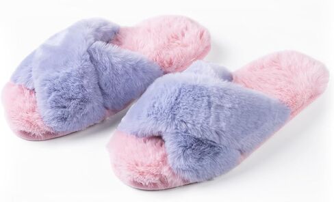 Women's Fuzzy Slippers Cross Band House Shoes Memory Foam Open Toe Slippers in Saudi Arabia