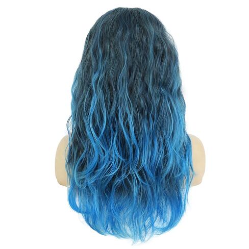 الأزرق أومبير شعر مستعار 70s 80s المرأة طويل مجعد الشرير الروك زي الباروكات هالوين تأثيري شعر مستعار للحفلات in Kuwait