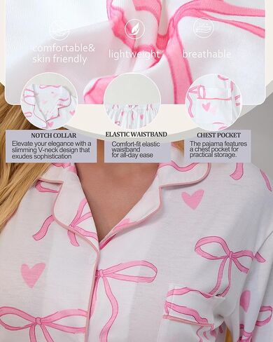 Pajamas for Women Set 2 Piece lounge sets Long Sleeve Button Down Loungewear Bow Print Sleepwear Soft Pj,Chest Pocket(S-XL) in Saudi Arabia