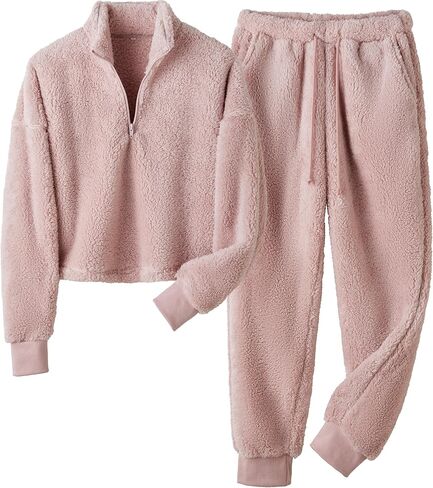 Womens Winter Pajamas Sets Soft Comfy Fleece Pullover Sherpa Pants Fuzzy 2 Piece Pjs Set Cute Warm Loungewear in Kuwait