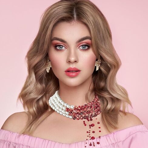 Halloween Blood Pearl Necklace Women Imitation Scary Bleeding Vampire Necklace Tassel Dripping Bloody Adjustable Choker Multilayered Gothic Vampire Party Cosplay Costume Accessories in Saudi Arabia