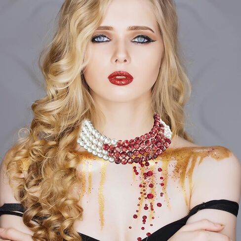 Halloween Blood Pearl Necklace Women Imitation Scary Bleeding Vampire Necklace Tassel Dripping Bloody Adjustable Choker Multilayered Gothic Vampire Party Cosplay Costume Accessories in Saudi Arabia