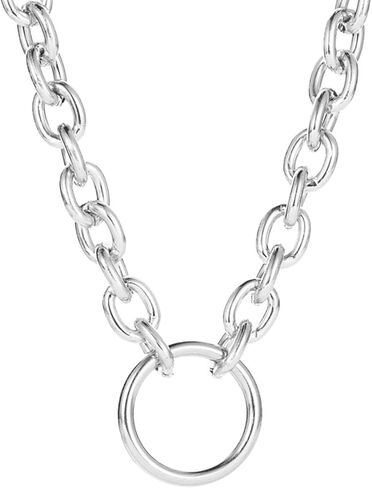Chunky Silver Circle Chain Layered Necklace for Women Long Large Round Layering Choker Circles Link Chains Pendant Necklaces Trendy O-Ring Jewelry in Saudi Arabia