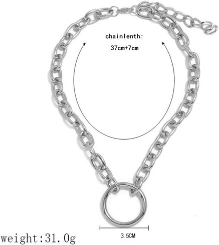 Chunky Silver Circle Chain Layered Necklace for Women Long Large Round Layering Choker Circles Link Chains Pendant Necklaces Trendy O-Ring Jewelry in Saudi Arabia