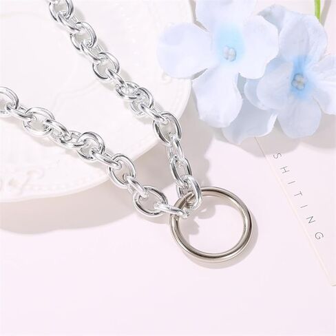 Chunky Silver Circle Chain Layered Necklace for Women Long Large Round Layering Choker Circles Link Chains Pendant Necklaces Trendy O-Ring Jewelry in Saudi Arabia