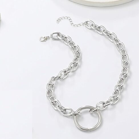 Chunky Silver Circle Chain Layered Necklace for Women Long Large Round Layering Choker Circles Link Chains Pendant Necklaces Trendy O-Ring Jewelry in Saudi Arabia