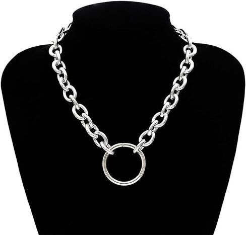 Chunky Silver Circle Chain Layered Necklace for Women Long Large Round Layering Choker Circles Link Chains Pendant Necklaces Trendy O-Ring Jewelry in Saudi Arabia