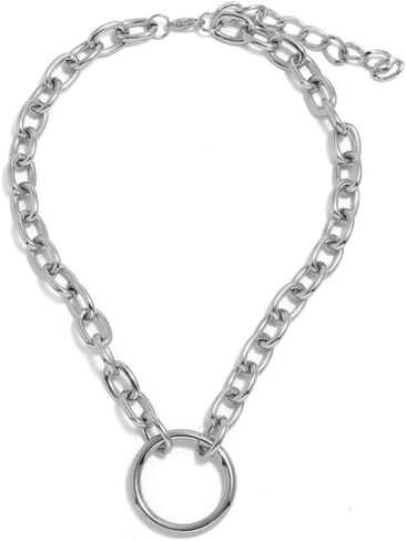 Chunky Silver Circle Chain Layered Necklace for Women Long Large Round Layering Choker Circles Link Chains Pendant Necklaces Trendy O-Ring Jewelry in Saudi Arabia