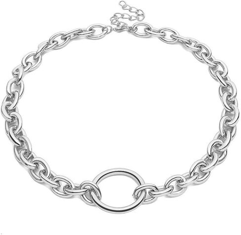 Chunky Silver Circle Chain Layered Necklace for Women Long Large Round Layering Choker Circles Link Chains Pendant Necklaces Trendy O-Ring Jewelry in Saudi Arabia