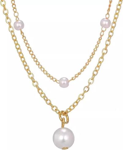14k Gold Plated Necklace for Women - Dainty Tiny Pearl Pendant Choker Necklaces, Delicate Chain Trendy Jewelry Gift in Saudi Arabia