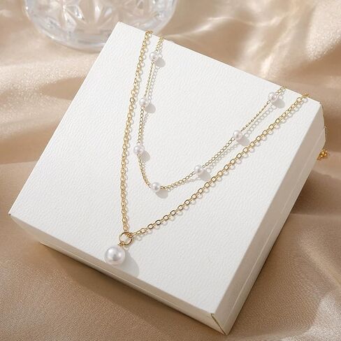 14k Gold Plated Necklace for Women - Dainty Tiny Pearl Pendant Choker Necklaces, Delicate Chain Trendy Jewelry Gift in Saudi Arabia