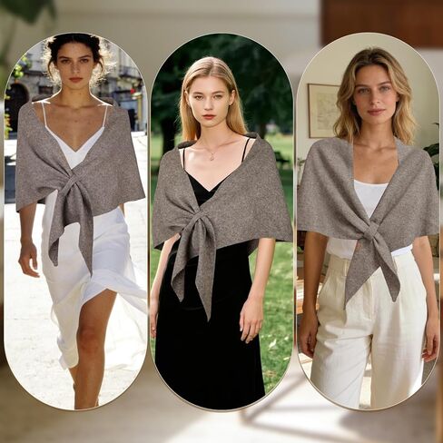 Pashmina Shawl Wraps for Women, Soft Wool Cashmere Shoulder Top Elegance Knitted Cardigan Cape Triangle Shawl Scarf (Khaki) in Saudi Arabia